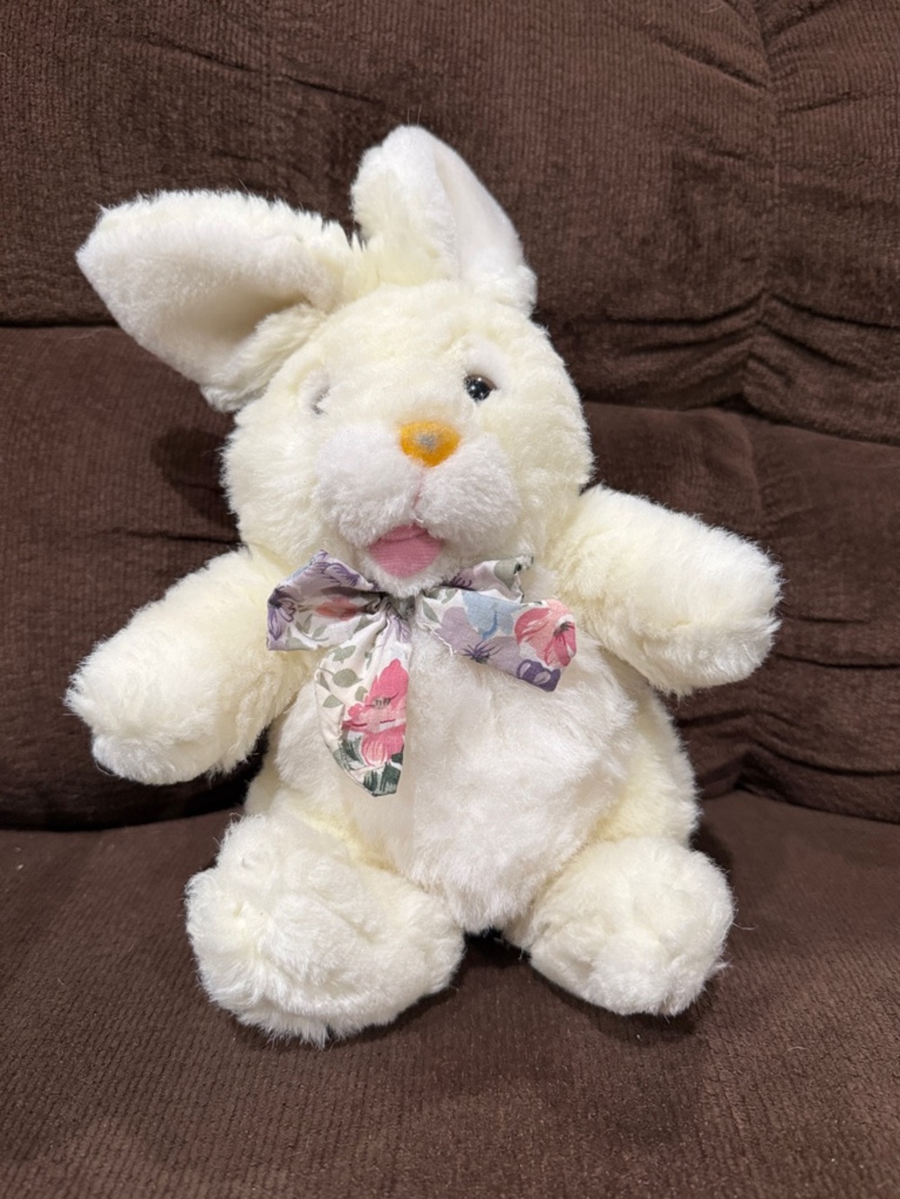 Cream Plush Bunny with Floral Bow